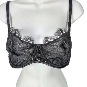 Victoria's Secret Dream Angels Black Lace Sequin Push-Up Bra Unpadded 36D